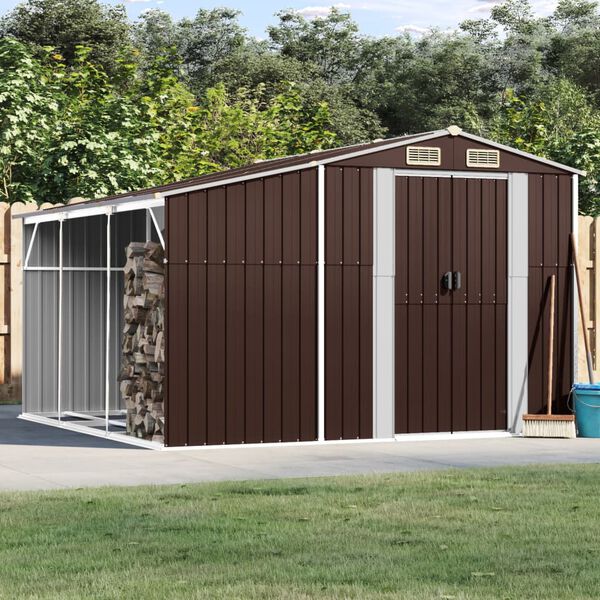 vidaXL Garden Shed Brown Galvanized Steel Large Garden Shed