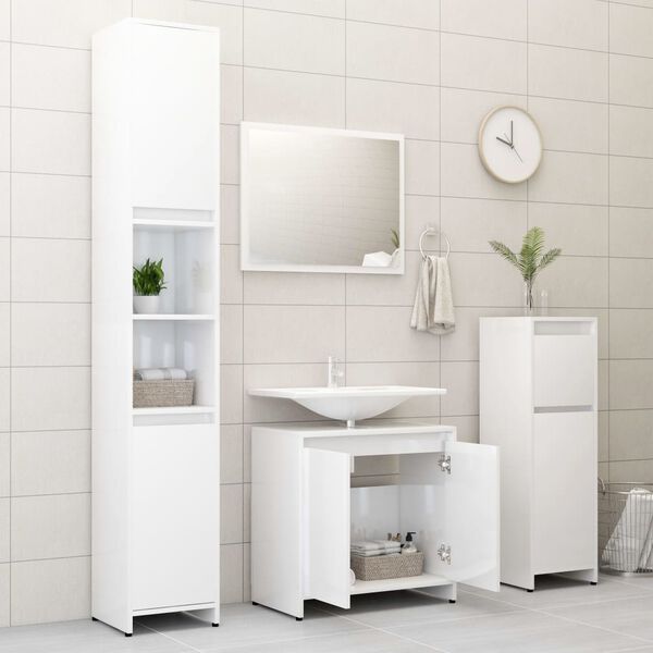 vidaXL Bathroom Furniture Set High gloss white Engineered wood Medium