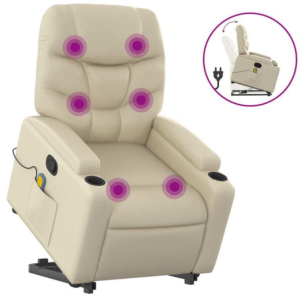 vidaXL Stand Up Massage Recliner Chair Cream