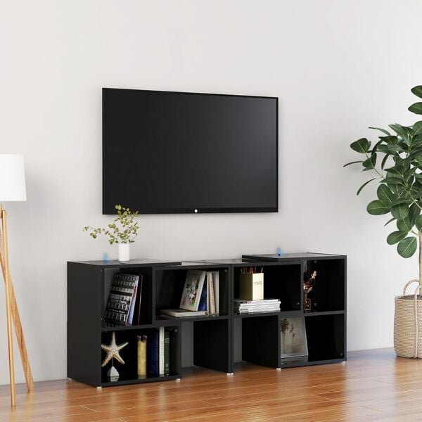 vidaXL TV Cabinet High gloss black Engineered wood Medium Gloss Finish