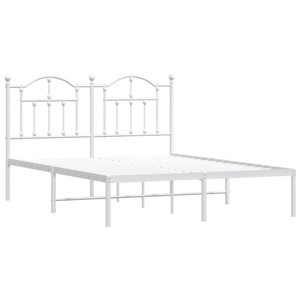 vidaXL Bed Frame White Powder-Coated Steel Double Bed Frame