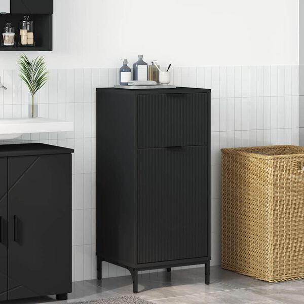 vidaXL Bathroom Cabinet with Drawer Black 15.55 x 14.17 x 34.65 in