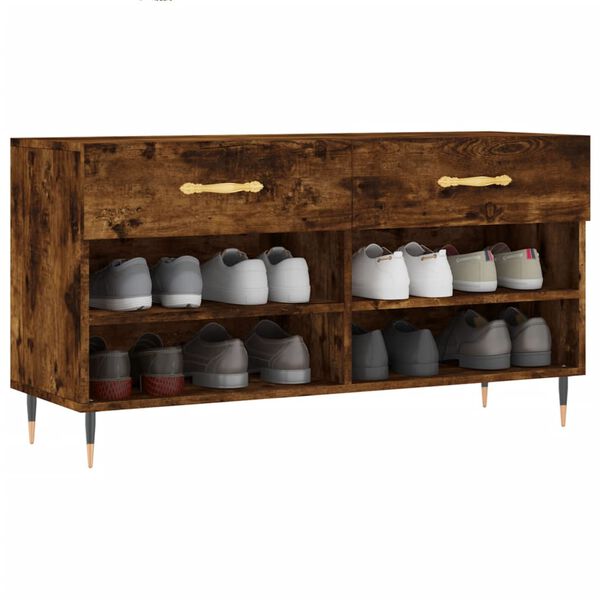 vidaXL Shoe Bench Smoked oak Engineered wood, iron Medium Shoe Bench