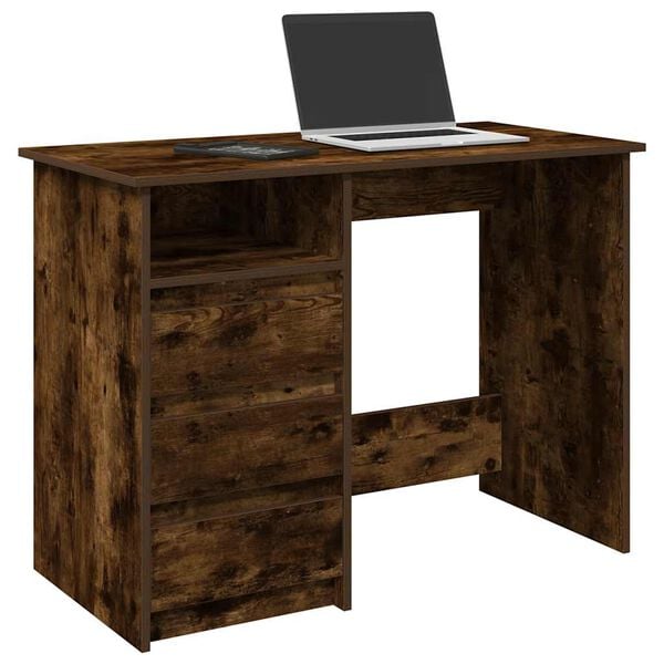 vidaXL Desk Smoked oak Engineered wood 40.2x19.7x29.5 in Desk