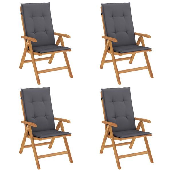 vidaXL Reclining Garden Chair Set of 4 Anthracite Solid Teak Wood