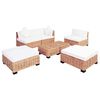 vidaXL Living Room Set Brown, White Rattan, Mahogany Wood, Cotton, Polyester