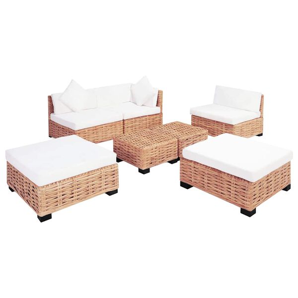 vidaXL Living Room Set Brown, White Rattan, Mahogany Wood, Cotton, Polyester