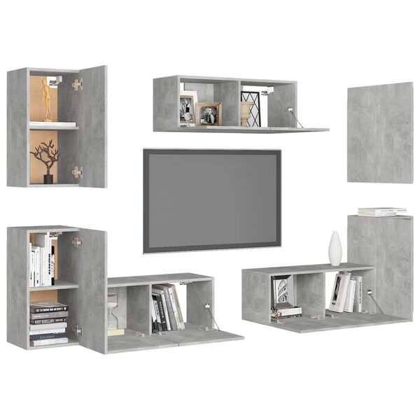 vidaXL 7 Piece TV Stand Set Concrete Gray Engineered Wood
