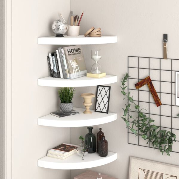 vidaXL Corner Shelf Set of 4 White Honeycomb MDF, Metal Medium
