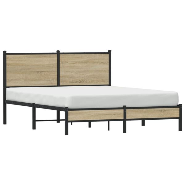 vidaXL Bed Frame Sonoma oak Steel, Engineered wood Double Bed Frame