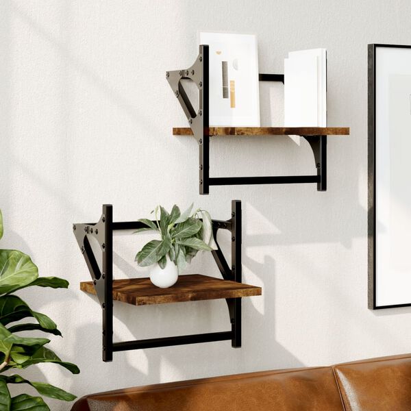 vidaXL Wall Shelf Set of 2 Smoked Oak Engineered wood, metal