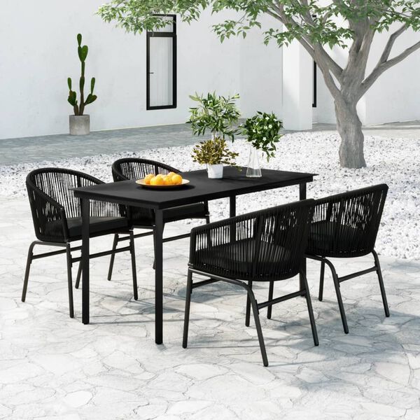 vidaXL Garden Dining Set Black Powder-Coated Steel, PVC Rattan, Glass