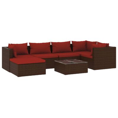 vidaXL 7 Piece Patio Lounge Set with Cushions Poly Rattan Brown