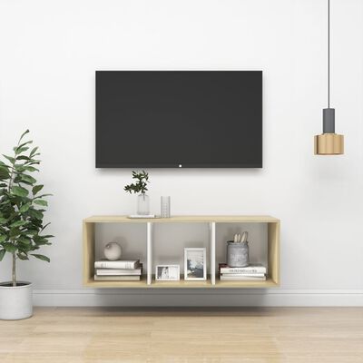 vidaXL Wall-mounted TV Cabinet Sonoma Oak and White 14.6"x14.6"x42.1" Engineered Wood