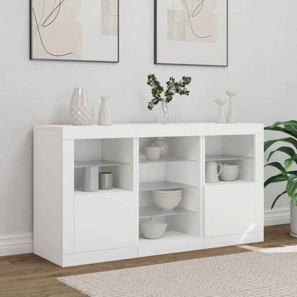 vidaXL Sideboard White Engineered wood, Tempered Glass Medium Sideboard