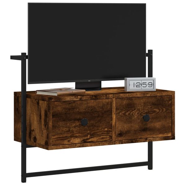 vidaXL TV Cabinet Smoked Oak Engineered Wood, Metal Wall Mounting