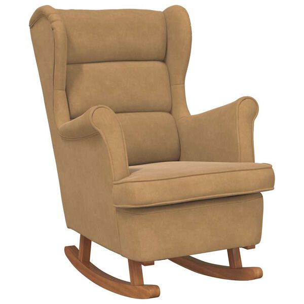 vidaXL Rocking Chair Brown Velvet, solid rubber wood 29.1 x 35.4 x 40.2 in