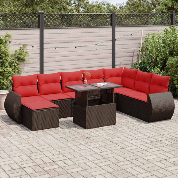 vidaXL 9 Piece Patio Sofa Set with Cushions Brown Poly Rattan Acacia