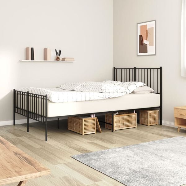 vidaXL Bed Frame Black Powder-Coated Steel 47.2x78.7 in Bed Frame
