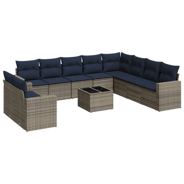 vidaXL 11 Piece Patio Sofa Set with Cushions Gray Poly Rattan