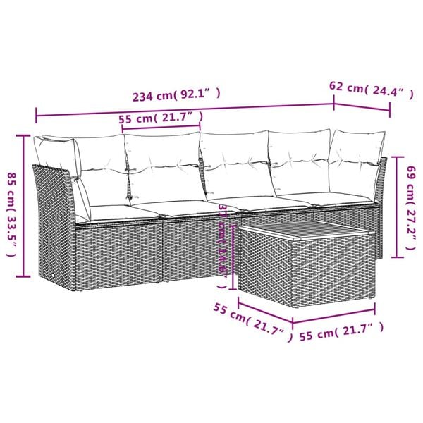 vidaXL Garden Sofa Set Grey, dark grey, brown