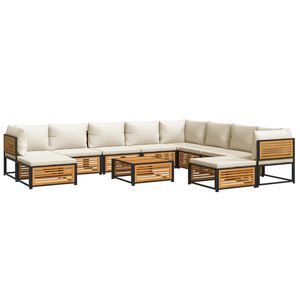vidaXL Garden Sofa Set Cream White, Natural Acacia Wood