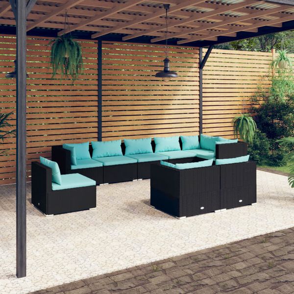 vidaXL Garden Lounge Set Black, Water Blue