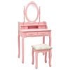 vidaXL Dressing Table Set with Stool Pink 29.5x27.2x55.1" Paulownia Wood