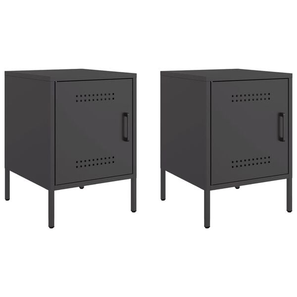 vidaXL Bedside Cabinet Set of 2 Black Steel Medium Adjustable Feet