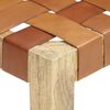 vidaXL Stool Light Brown Real Leather, Solid Mango Wood Compact Durable