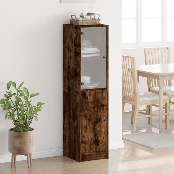 vidaXL Highboard Smoked Oak Engineered Wood, Glass Tall Highboard