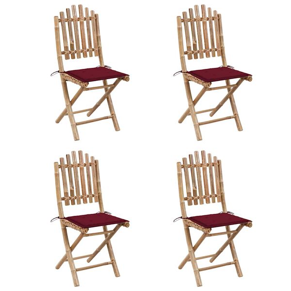 vidaXL 5 Piece Folding Patio Dining Set with Cushions Bamboo