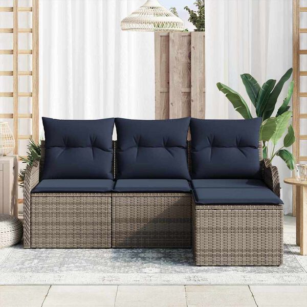 vidaXL Garden Sofa Set Grey Poly Rattan