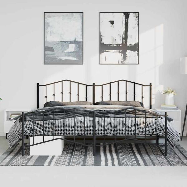 vidaXL Bed Frame Black Powder-Coated Steel Double Bed Frame