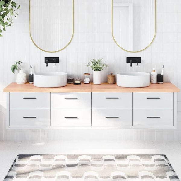 vidaXL Bathroom Countertop Light Brown 86.6 x 19.7 x (0.8-1.6) " Treated Solid Wood