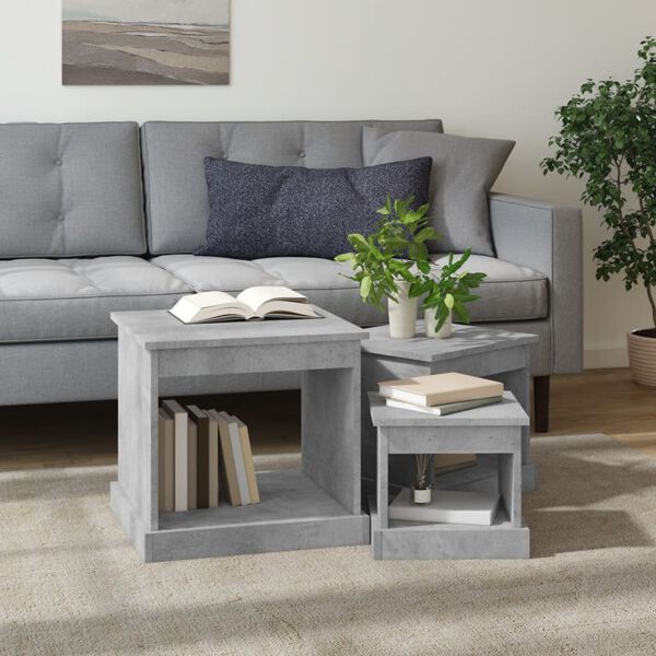 vidaXL Coffee Table Set of 3 Concrete grey Engineered wood Set of 3