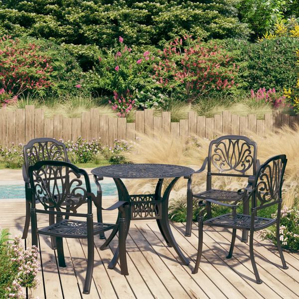 vidaXL Bistro Set Black Cast aluminum 1 Table, 4 Chairs Durable
