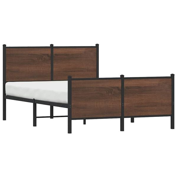 vidaXL Bed Frame Brown Oak Steel, Engineered Wood Double Bed Frame