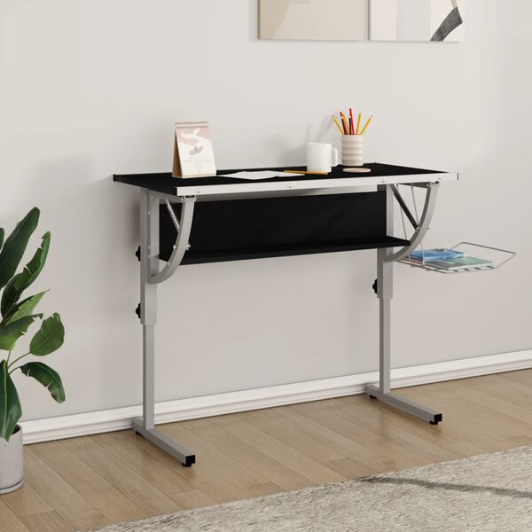 vidaXL Craft Desk Black and Grey Engineered Wood, Powder-Coated Steel