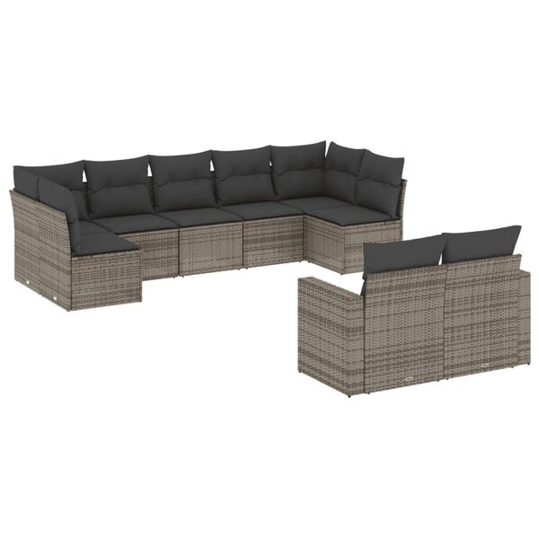 vidaXL Garden Sofa Set Grey PE rattan Large UV-resistant materials