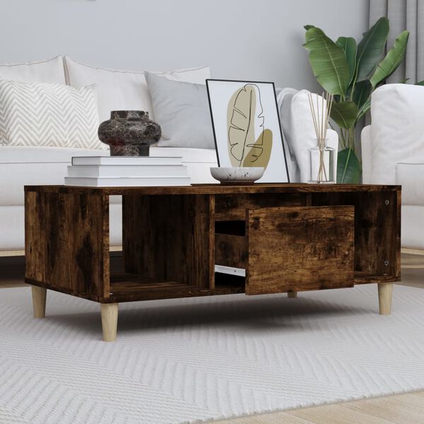 vidaXL Coffee Table Smoked Oak Engineered wood, solid eucalyptus wood