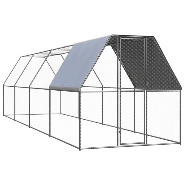 vidaXL Chicken Cage Silver Galvanized Steel Large Chicken Coop