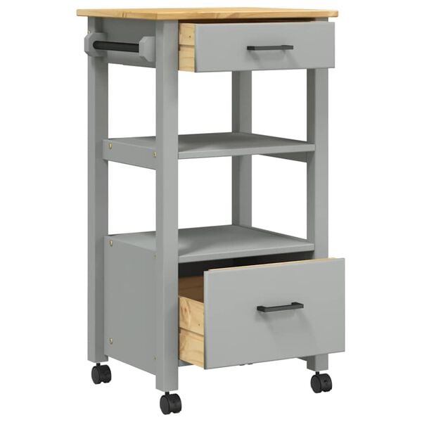 vidaXL Kitchen Trolley MONZA 18.9"x15.7"x34.8" Solid Wood Pine