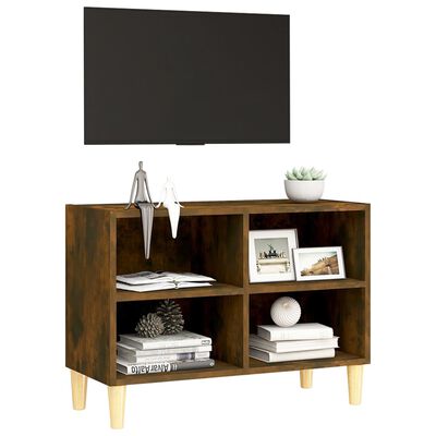vidaXL TV Cabinet with Solid Wood Legs Smoked Oak 27.4"x11.8"x19.7"