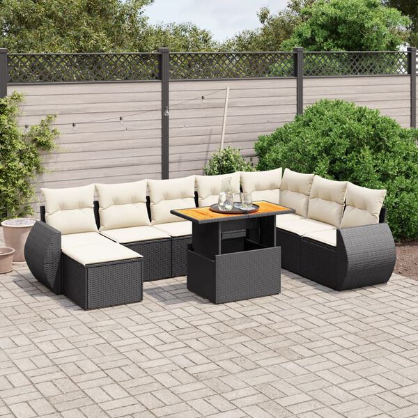 vidaXL 9 Piece Patio Sofa Set with Cushions Black Poly Rattan