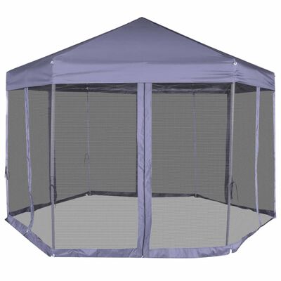 vidaXL Hexagonal Pop-Up Marquee with 6 Sidewalls Dark Blue 11.8'x10.2'