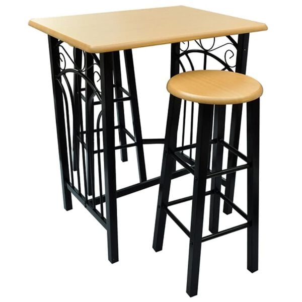 vidaXL Bar Table and Stool Black and Beige Wood and Steel Compact