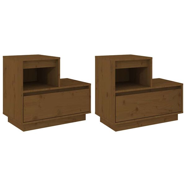 vidaXL Bedside Cabinet Set of 2 Honey brown Solid pine wood Standard