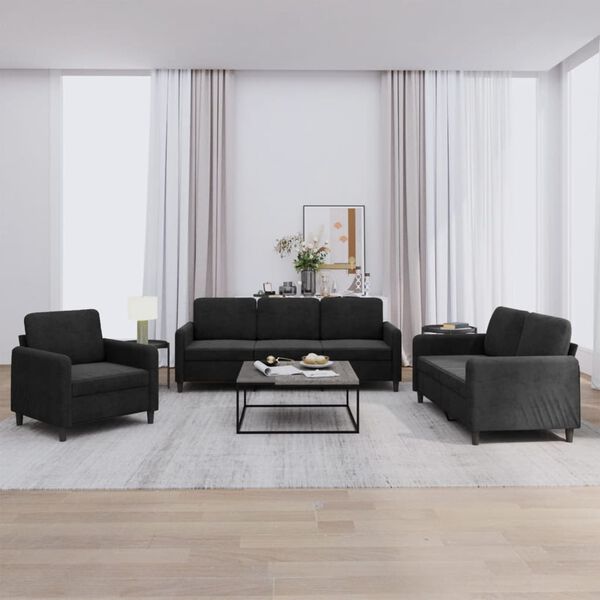 vidaXL Sofa Set Black Velvet (100% polyester), Metal, Textilene, Plywood