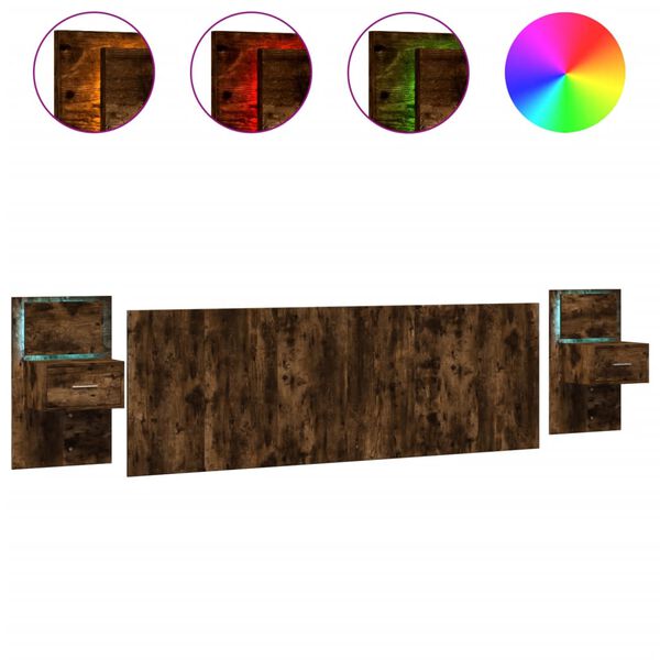 vidaXL Bed Headboard With Cabinet Smoked oak Engineered wood Large